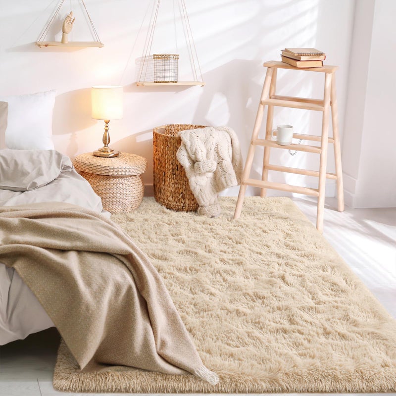 BENRON Fluffy Beige Rugs for Living Room Bedroom 4x6, Soft Plush Fuzzy Shaggy Rugs for Kids Girls Boys Room Decor, Washable Indoor Floor Carpets - Image 4